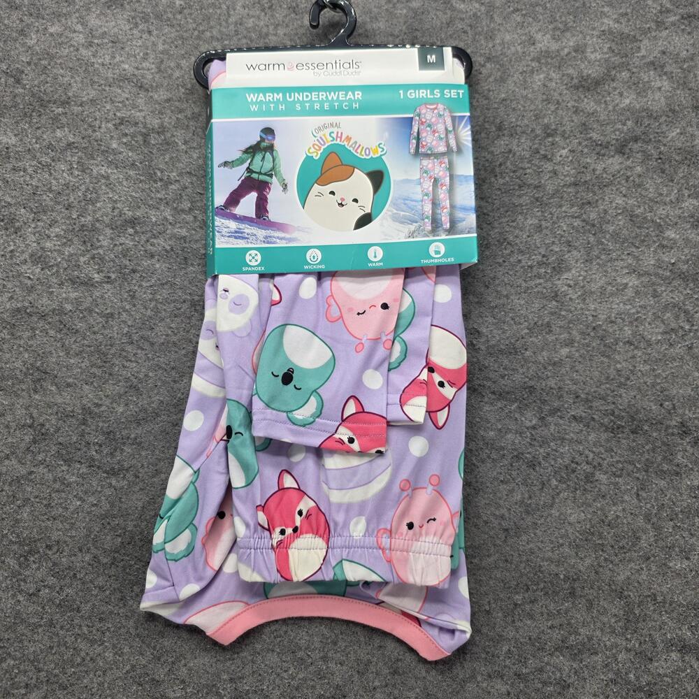 Warm Essentials By Cuddl Duds Long Johns Girls M Purple Squishmallows Stretch
